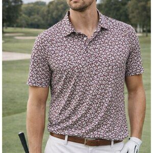 Anderson Ord Golf Performance Short Sleeve Floral Polo Size M Brown